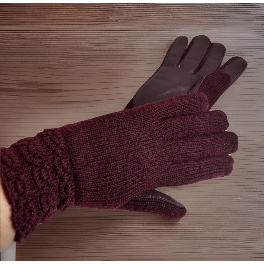 Vintage Leather‎ & Knit Driving Gloves Burgundy Maroon M/L Fancy Retro Mid Mod